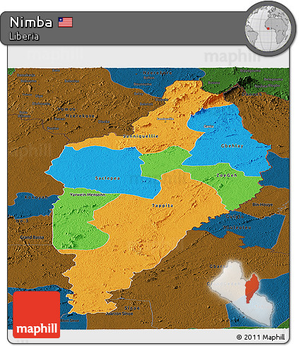 Political Panoramic Map of Nimba, darken