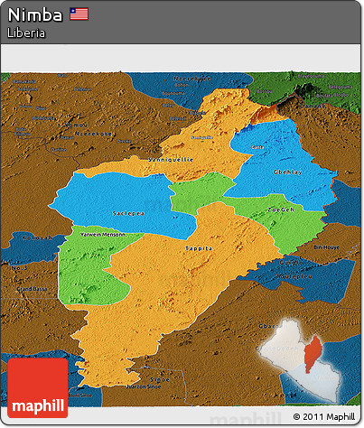 Political Panoramic Map of Nimba, darken