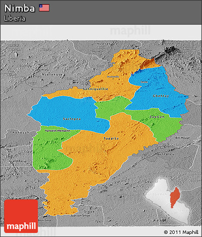 Political Panoramic Map of Nimba, desaturated