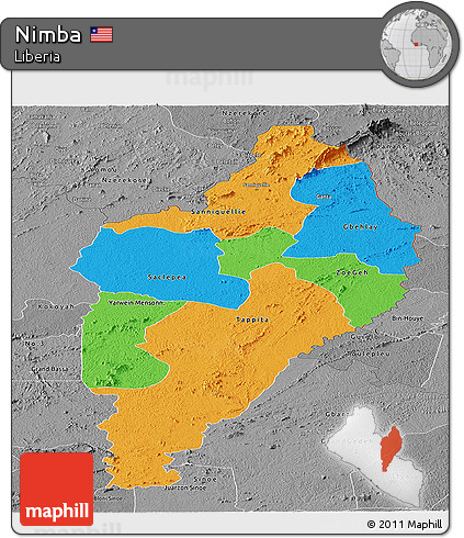 Political Panoramic Map of Nimba, desaturated