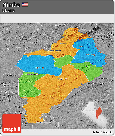 Political Panoramic Map of Nimba, desaturated