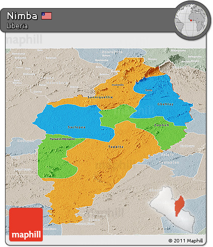 Political Panoramic Map of Nimba, lighten, semi-desaturated