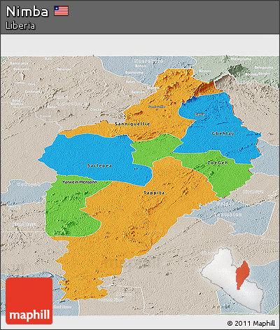 Political Panoramic Map of Nimba, lighten, semi-desaturated