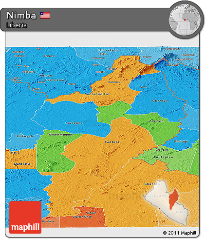 Political Panoramic Map of Nimba, political shades outside