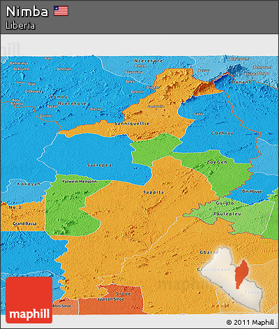 Political Panoramic Map of Nimba, political shades outside