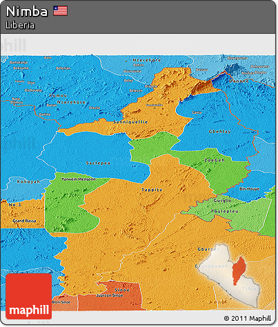 Political Panoramic Map of Nimba, political shades outside