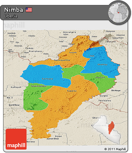 Political Panoramic Map of Nimba, shaded relief outside