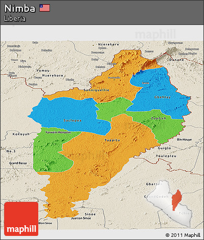 Political Panoramic Map of Nimba, shaded relief outside