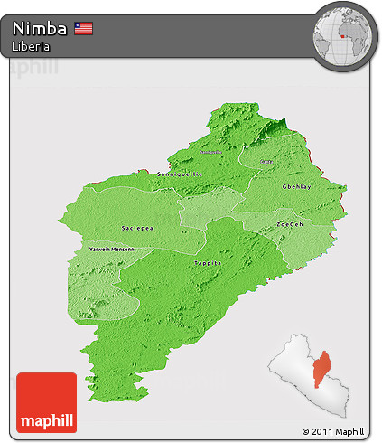 Political Shades Panoramic Map of Nimba, cropped outside