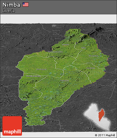 Satellite Panoramic Map of Nimba, darken, desaturated