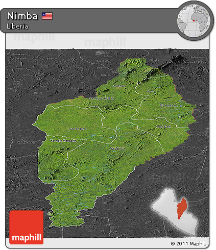 Satellite Panoramic Map of Nimba, darken, desaturated