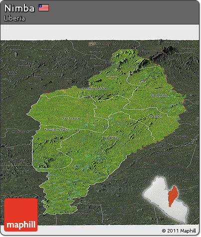 Satellite Panoramic Map of Nimba, darken, semi-desaturated