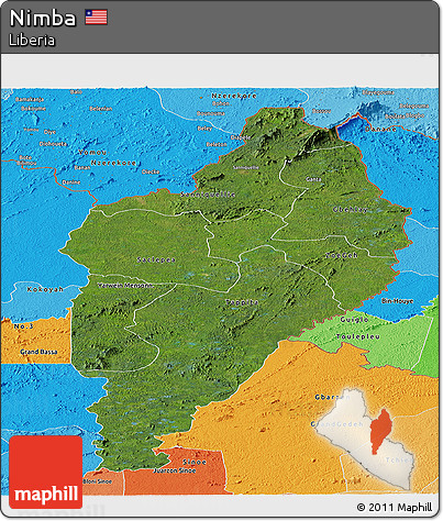 Satellite Panoramic Map of Nimba, political shades outside