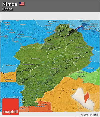 Satellite Panoramic Map of Nimba, political shades outside
