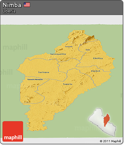 Savanna Style Panoramic Map of Nimba, single color outside
