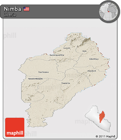 Shaded Relief Panoramic Map of Nimba, cropped outside