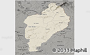 Shaded Relief Panoramic Map of Nimba, darken, semi-desaturated