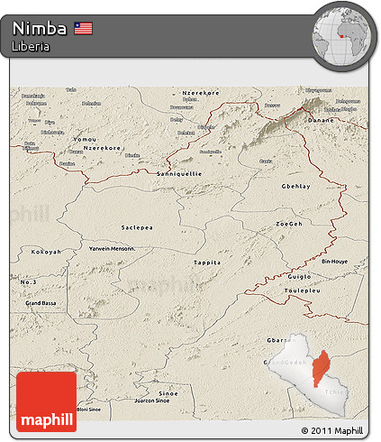 Shaded Relief Panoramic Map of Nimba