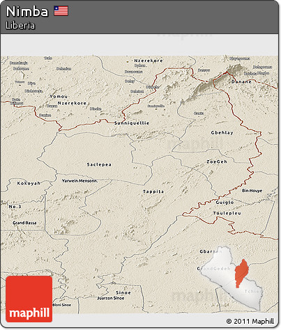 Shaded Relief Panoramic Map of Nimba