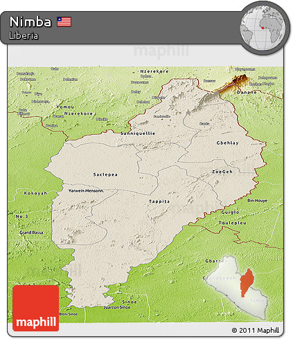 Shaded Relief Panoramic Map of Nimba, physical outside