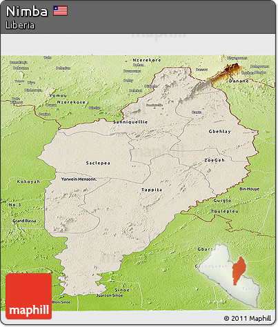 Shaded Relief Panoramic Map of Nimba, physical outside