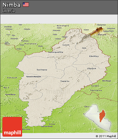 Shaded Relief Panoramic Map of Nimba, physical outside