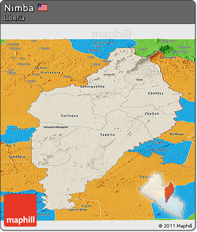 Shaded Relief Panoramic Map of Nimba, political outside