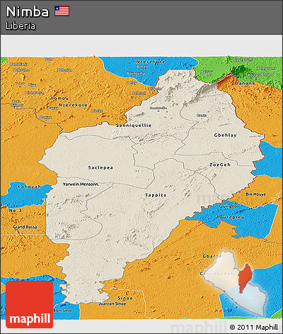 Shaded Relief Panoramic Map of Nimba, political outside