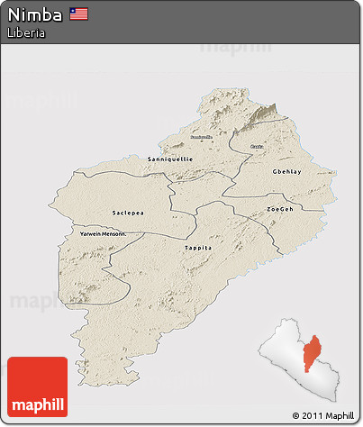Shaded Relief Panoramic Map of Nimba, single color outside
