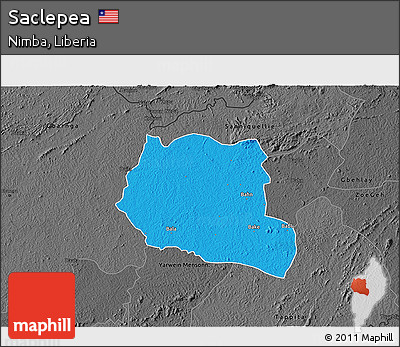 Political 3D Map of Saclepea, darken, desaturated
