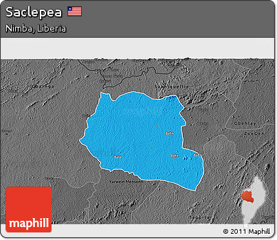 Political 3D Map of Saclepea, darken, desaturated