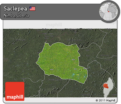 Satellite 3D Map of Saclepea, darken, semi-desaturated