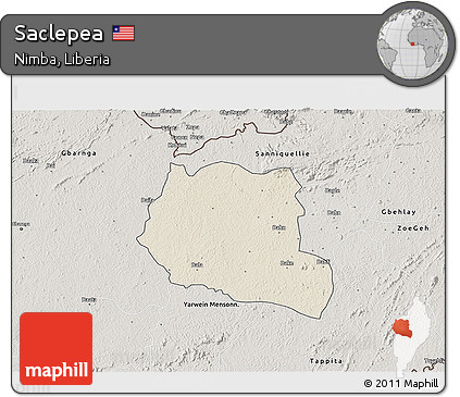 Shaded Relief 3D Map of Saclepea, semi-desaturated