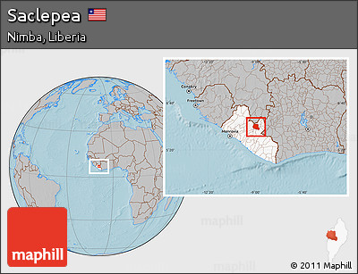 Gray Location Map of Saclepea, highlighted country, hill shading