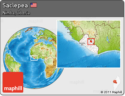 Physical Location Map of Saclepea, highlighted country, within the entire country