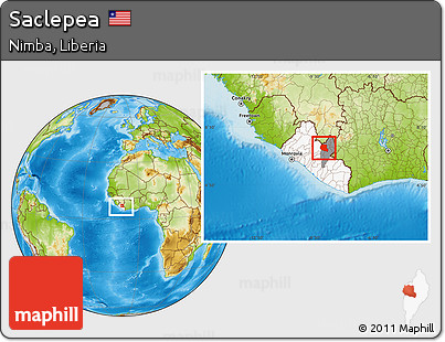 Physical Location Map of Saclepea, highlighted country, highlighted parent region, within the entire country