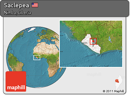 Satellite Location Map of Saclepea, highlighted country, highlighted parent region, within the entire country