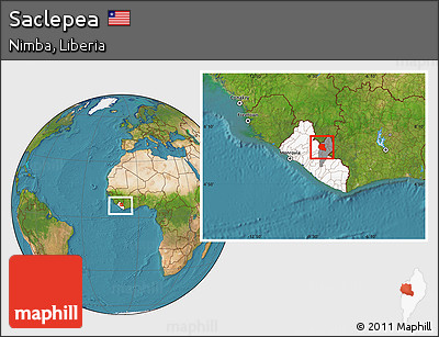 Satellite Location Map of Saclepea, highlighted country, highlighted parent region, within the entire country