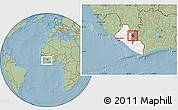 Savanna Style Location Map of Saclepea, highlighted country, highlighted parent region, within the entire country, hill shading