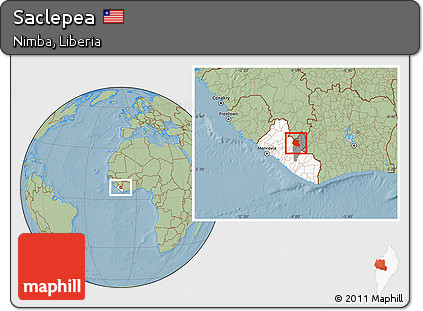 Savanna Style Location Map of Saclepea, highlighted country, highlighted parent region, hill shading