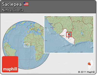 Savanna Style Location Map of Saclepea, highlighted country, highlighted parent region, hill shading