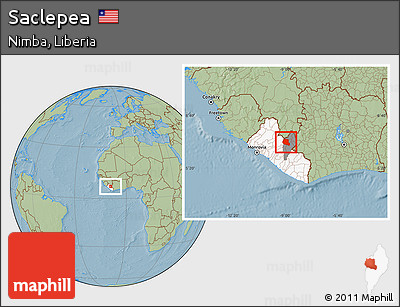 Savanna Style Location Map of Saclepea, highlighted country, highlighted parent region, hill shading