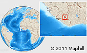 Shaded Relief Location Map of Saclepea, within the entire country
