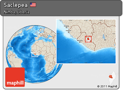 Shaded Relief Location Map of Saclepea, highlighted parent region, within the entire country