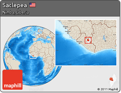 Shaded Relief Location Map of Saclepea, highlighted parent region, within the entire country