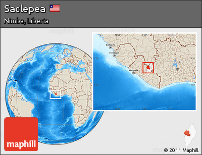 Shaded Relief Location Map of Saclepea, highlighted parent region, within the entire country