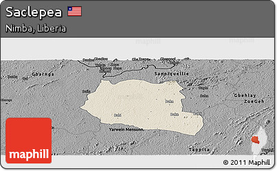 Shaded Relief Panoramic Map of Saclepea, darken, desaturated