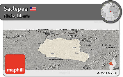 Shaded Relief Panoramic Map of Saclepea, darken, semi-desaturated