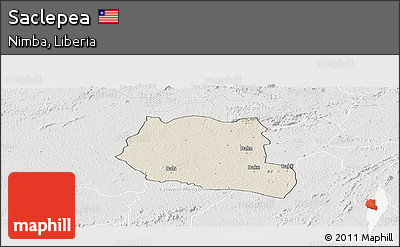 Shaded Relief Panoramic Map of Saclepea, lighten, semi-desaturated