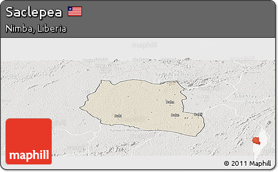 Shaded Relief Panoramic Map of Saclepea, lighten, semi-desaturated